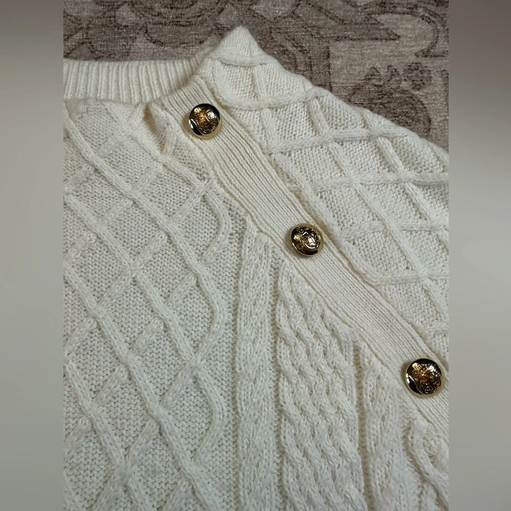Talbots Cream Cable-Knit Sweater with Button Details - Picture 3 of 4